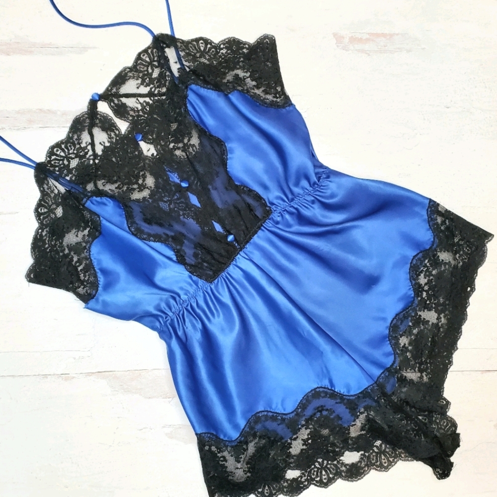 Vintage Barbizon Lingerie Lace Blue One Piece